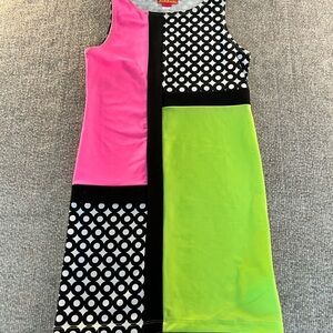 Kate Mack Pink and Green Geometric Kids Dress